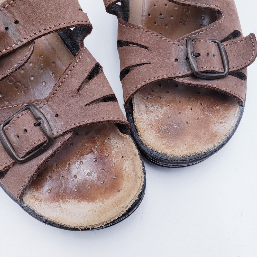 FLY FLOT Dana 2-Strap Tan Leather Sandals Italy Anti Shock Women's Size 38 US - Picture 7 of 11